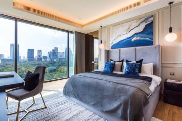 Luxury bedroom with a city view