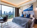 Luxury bedroom with a city view