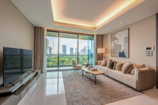 Modern living room with city view