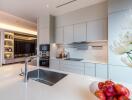 Modern kitchen with island and built-in appliances