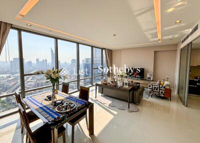 Modern living area with city view