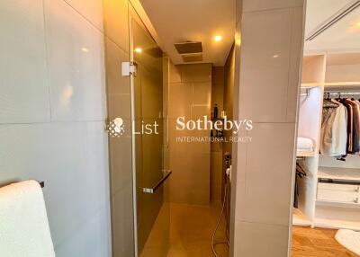 Modern bathroom with walk-in shower and open closet