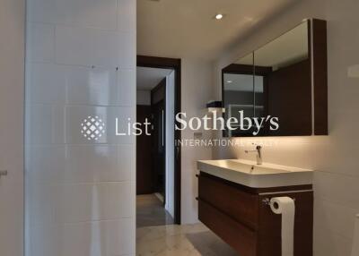 Modern bathroom with vanity and large mirror