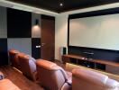 Home theater with leather seating and large screen