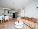 Modern living room with kitchen and dining area