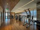 Spacious gym with modern exercise equipment