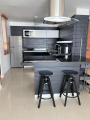 Modern kitchen with black and white design