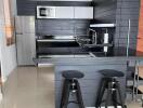 Modern kitchen with black and white design