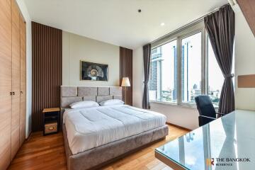 Modern bedroom with large windows and city view