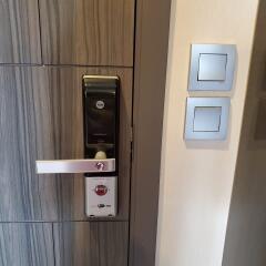 Modern door with digital lock and light switches