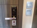 Modern door with digital lock and light switches