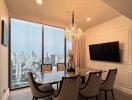 Modern dining room with city view