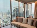 Modern living room with city view