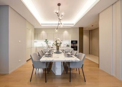 Modern dining room with marble table