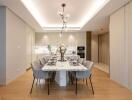 Modern dining room with marble table