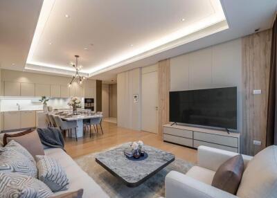 Modern living room and open kitchen area