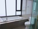 Modern bathroom with bathtub and glass shower