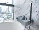 Modern bathroom with city view