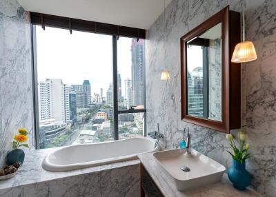 Modern bathroom with city view