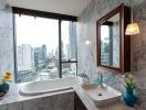 Modern bathroom with city view