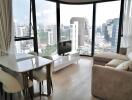 Modern living room with city view