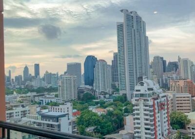 City skyline view from balcony