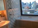 Modern bathroom with city view