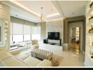 Spacious and modern living room with neutral tones