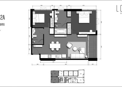 Type 2A floor plan, 2 Bedrooms, 87 sq. m.