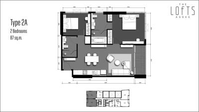 Type 2A floor plan, 2 Bedrooms, 87 sq. m.