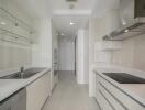 Modern white kitchen with built-in appliances