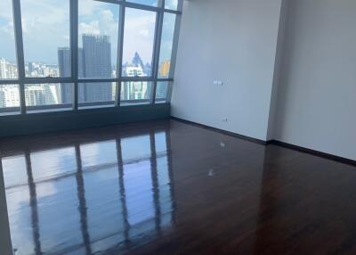 empty living room with city view