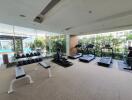 Well-equipped gym with modern exercise machines and weights