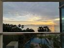 Balcony with ocean view and sunset