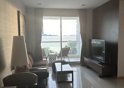 Modern living room with scenic ocean view