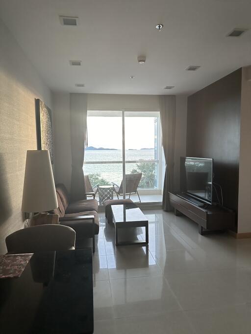 Modern living room with scenic ocean view