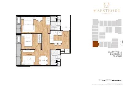 For RENT : Maestro 02 Ruamrudee / 2 Bedroom / 2 Bathrooms / 57 sqm / 40000 THB [8698345]