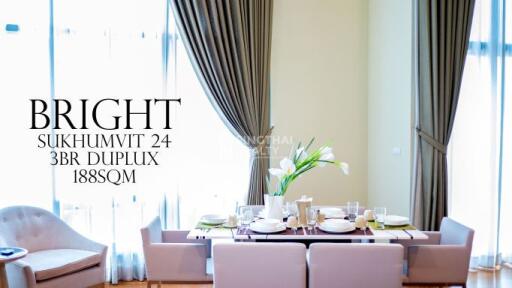 For RENT : Bright Sukhumvit 24 / 3 Bedroom / 3 Bathrooms / 188 sqm / 120000 THB [R10043]