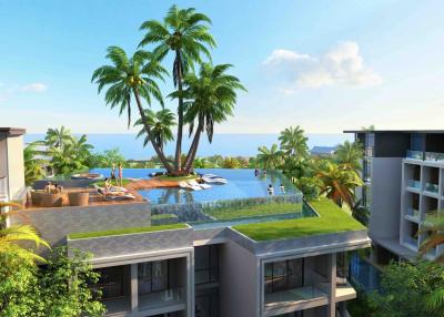 Luxurious 1-bedroom apartments, with pool view and near the sea, on Naithon beach